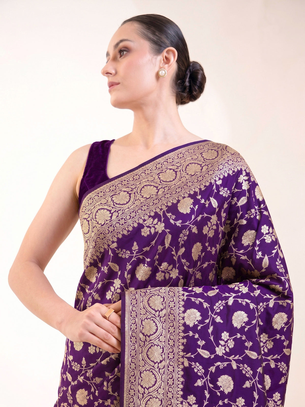 Dark Purple Jaal Uppada Katan Silk Handloom Banarasi Saree - Sacred Weaves