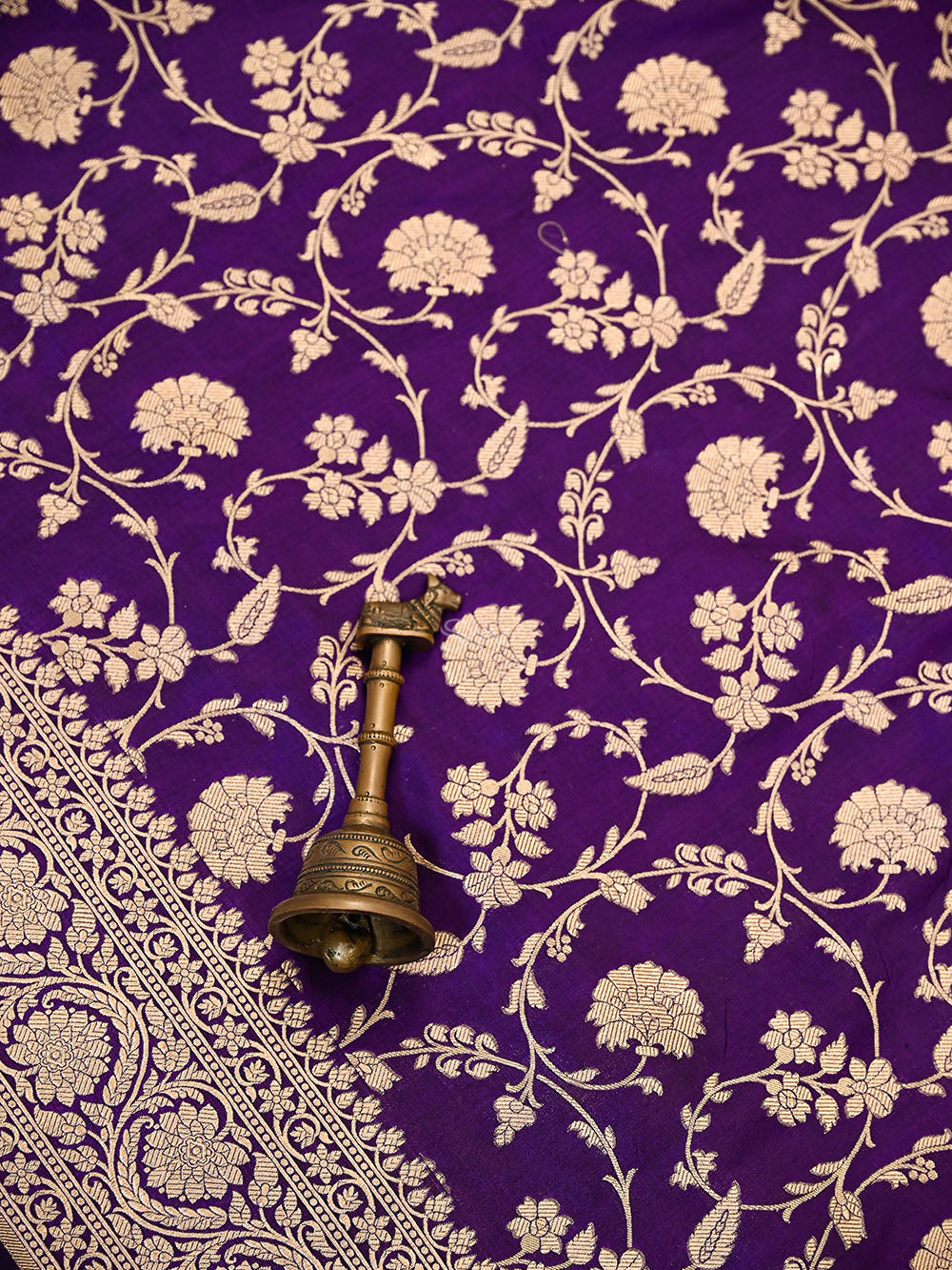 Dark Purple Jaal Uppada Katan Silk Handloom Banarasi Saree - Sacred Weaves