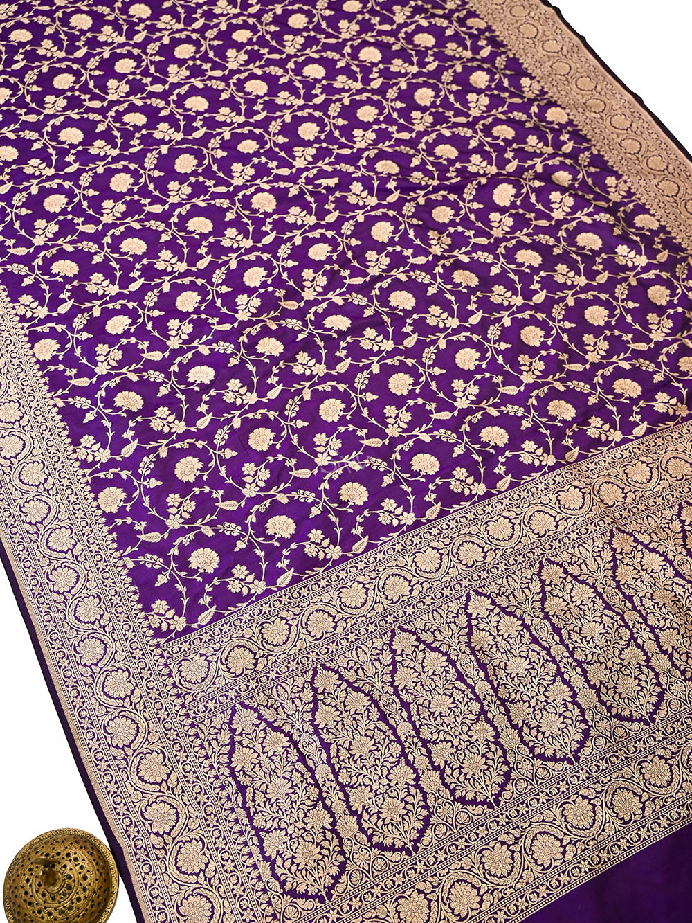 Dark Purple Jaal Uppada Katan Silk Handloom Banarasi Saree - Sacred Weaves