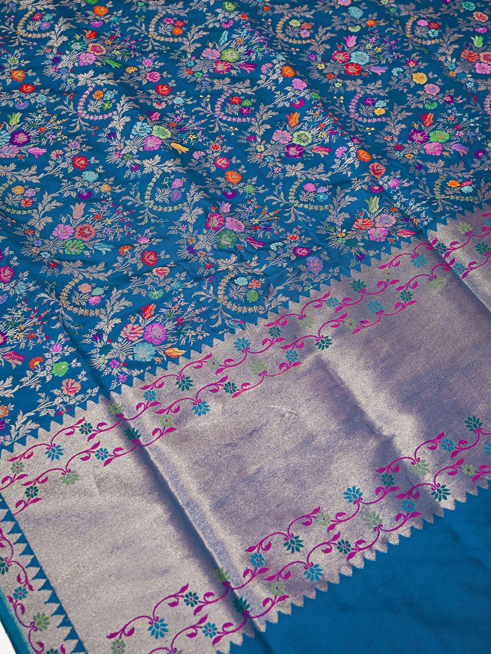 Midnight Blue Real Zari Handloom Banarasi Saree - Sacred Weaves