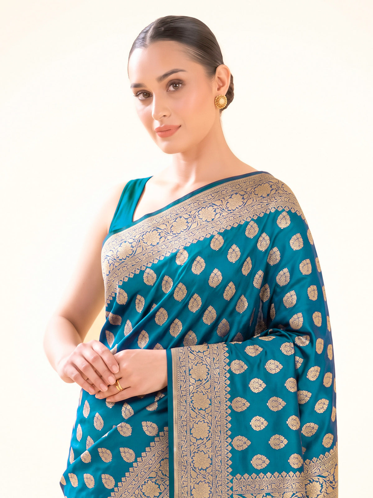 Blue Green Floral Boota Uppada Katan Silk Handloom Banarasi Saree - Sacred Weaves