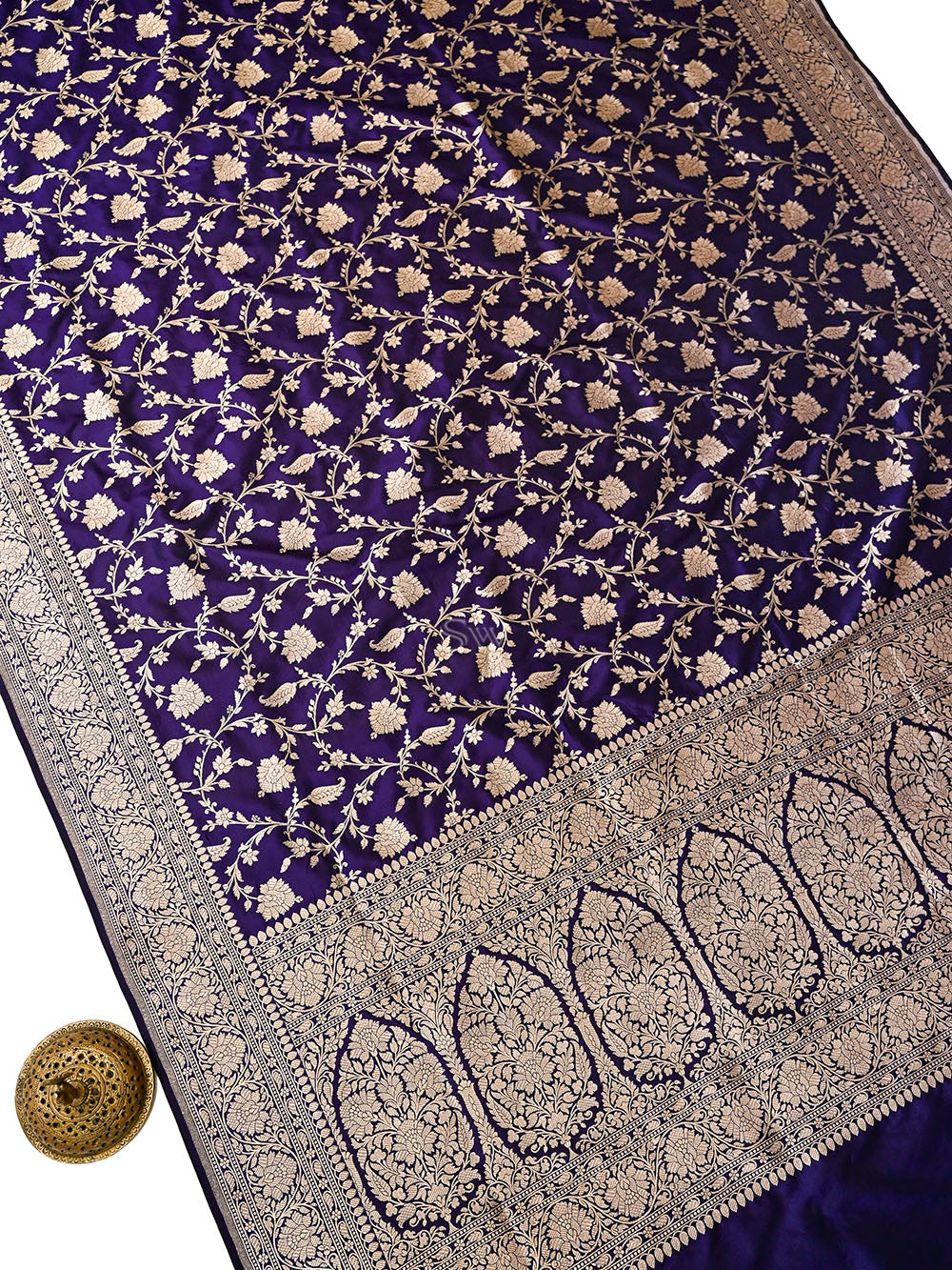 Purple Zari Jaal Uppada Katan Silk Handloom Banarasi Saree - Sacred Weaves