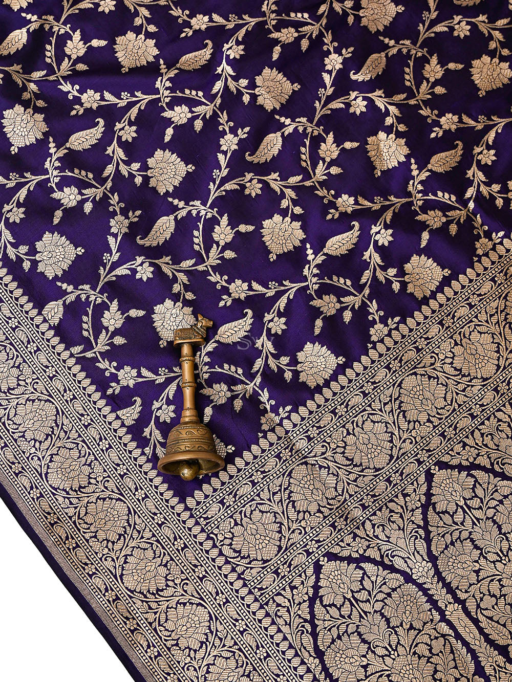 Purple Zari Jaal Uppada Katan Silk Handloom Banarasi Saree - Sacred Weaves