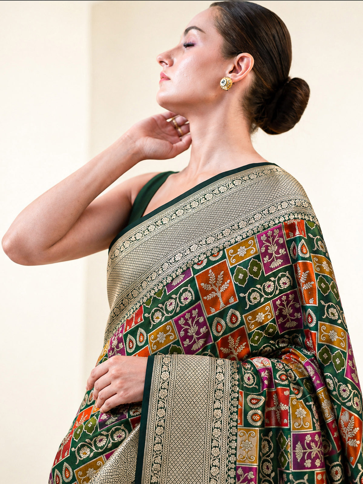 Bottle Green Rangkat Jaal Katan Silk Handloom Banarasi Saree - Sacred Weaves