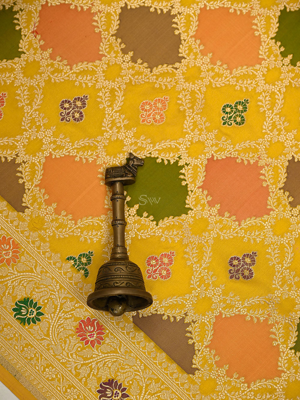Yellow Rangkat Jaal Katan Silk Handloom Banarasi Saree - Sacred Weaves