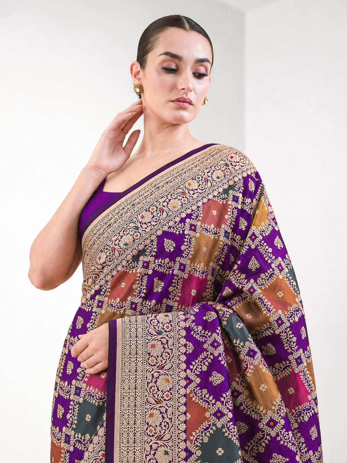 Dark Purple Rangkat Jaal Katan Silk Handloom Banarasi Saree - Sacred Weaves