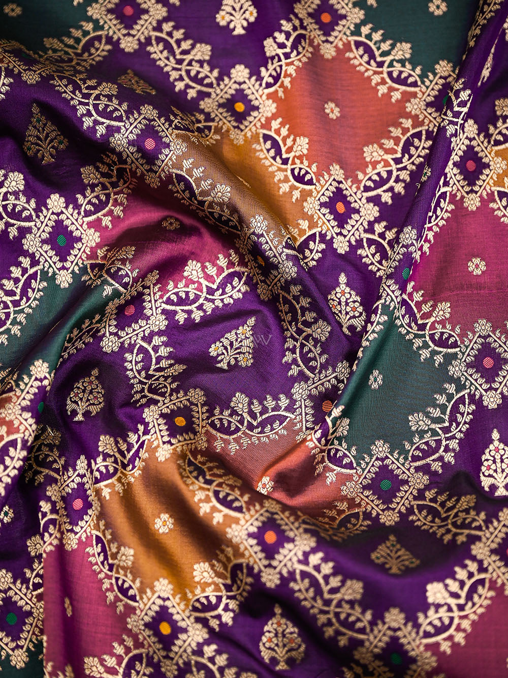 Dark Purple Rangkat Jaal Katan Silk Handloom Banarasi Saree - Sacred Weaves