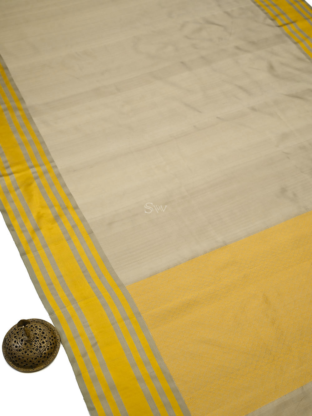 Pastel Olive Plain Katan Silk Handloom Banarasi Saree - Sacred Weaves
