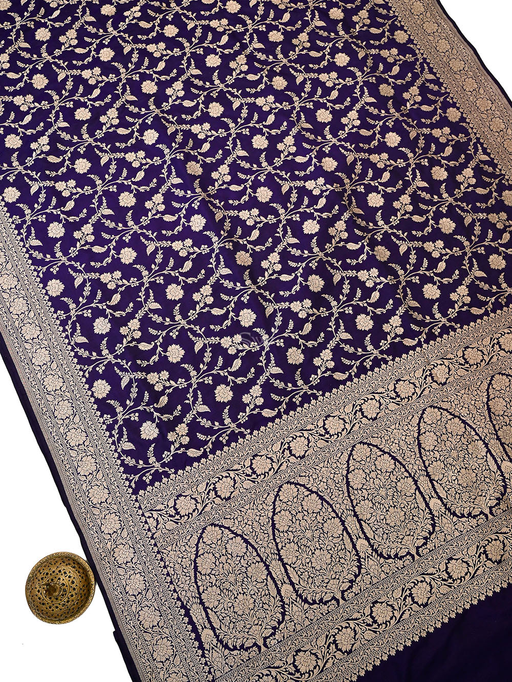 Purple Floral Zari Jaal Uppada Katan Silk Handloom Banarasi Saree - Sacred Weaves
