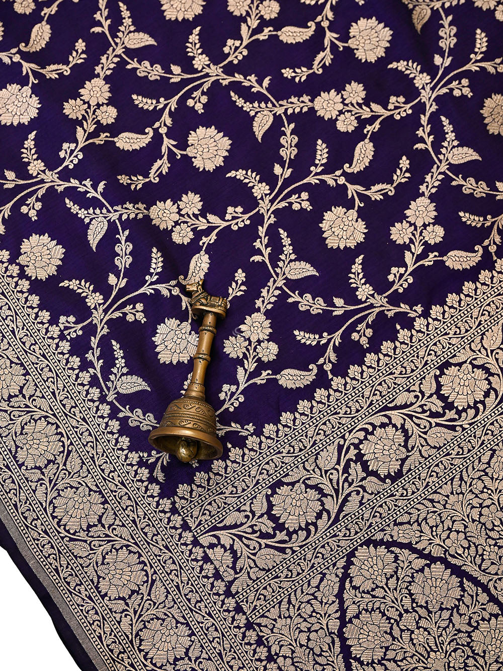 Purple Floral Zari Jaal Uppada Katan Silk Handloom Banarasi Saree - Sacred Weaves