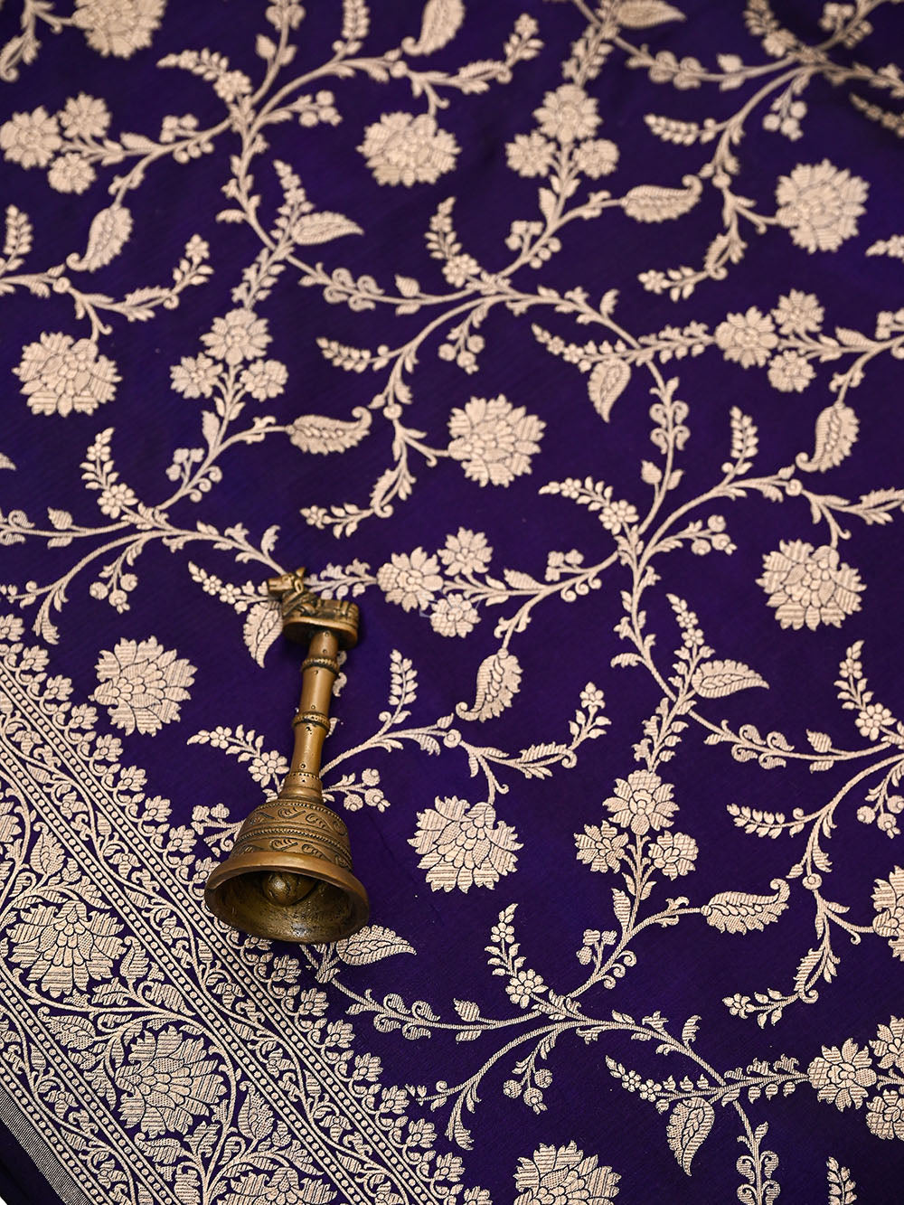Purple Floral Zari Jaal Uppada Katan Silk Handloom Banarasi Saree - Sacred Weaves