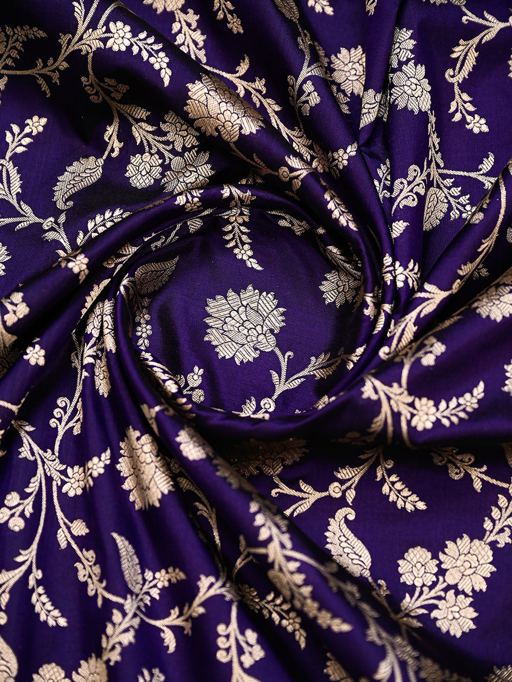 Purple Floral Zari Jaal Uppada Katan Silk Handloom Banarasi Saree - Sacred Weaves