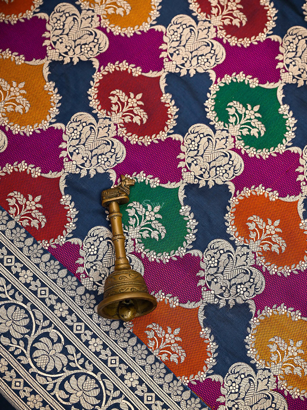 Midnight Blue Rangkat Jaal Katan Silk Handloom Banarasi Saree - Sacred Weaves