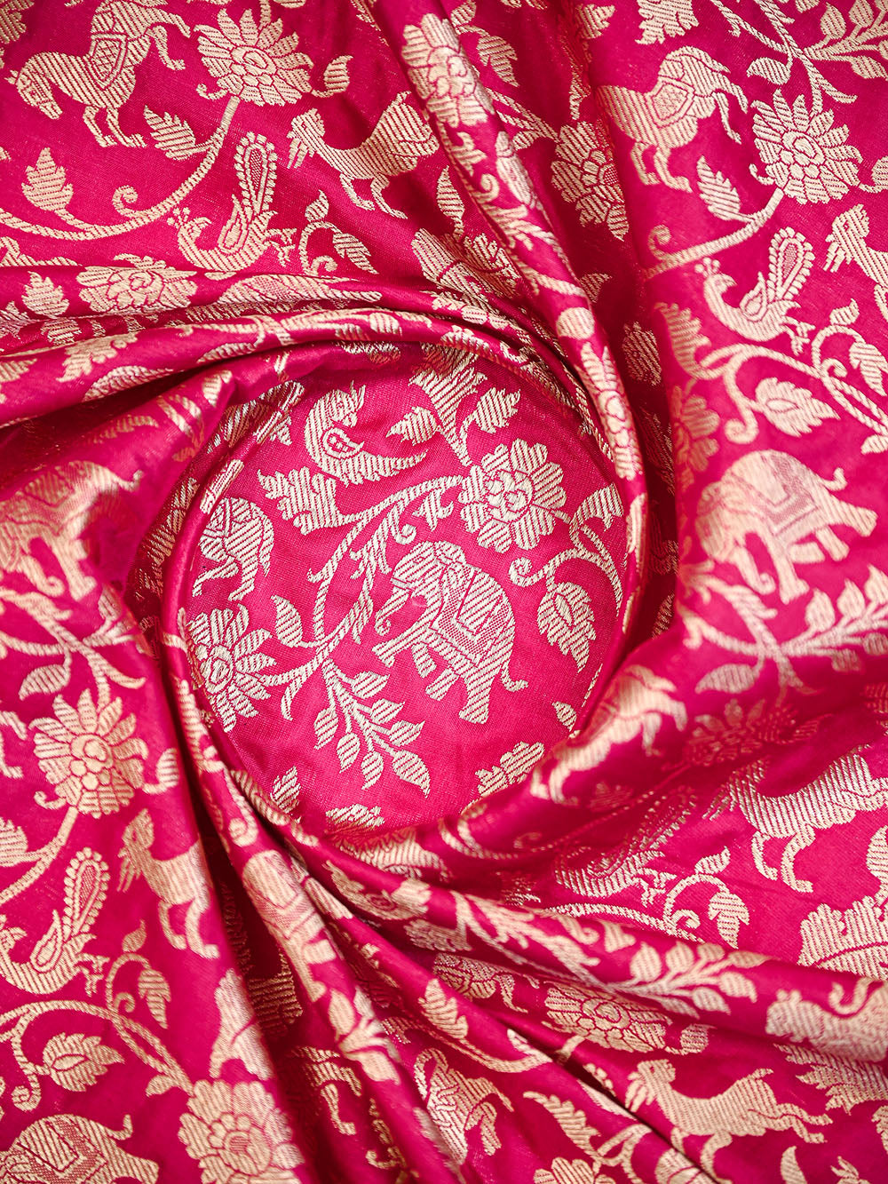 Dark Pink Shikargah Brocade Katan Silk Handloom Banarasi Saree - Sacred Weaves