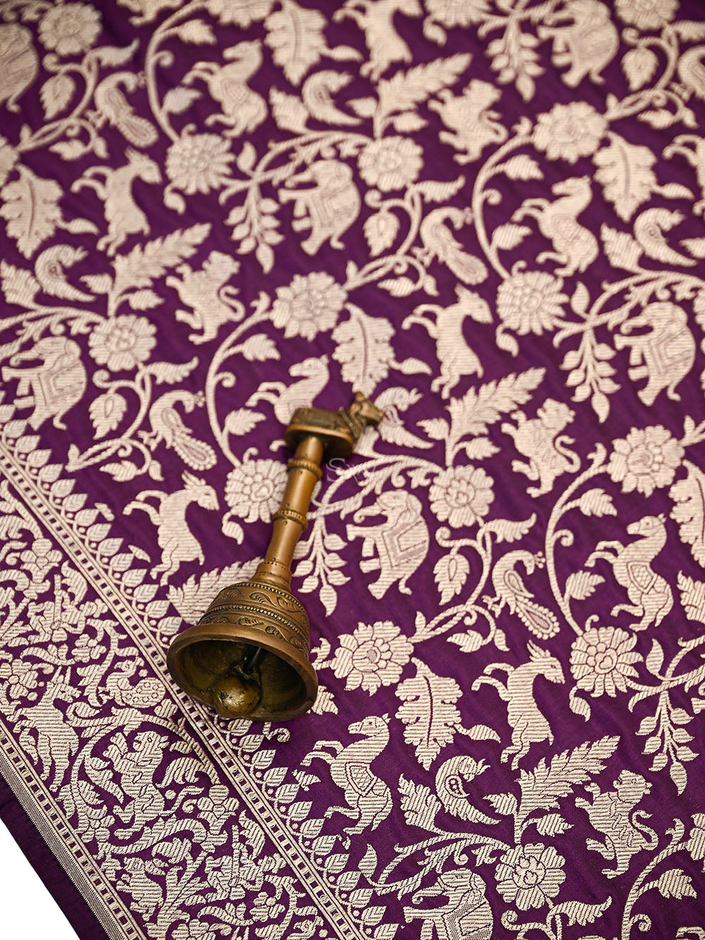 Purple Shikargah Brocade Katan Silk Handloom Banarasi Saree - Sacred Weaves