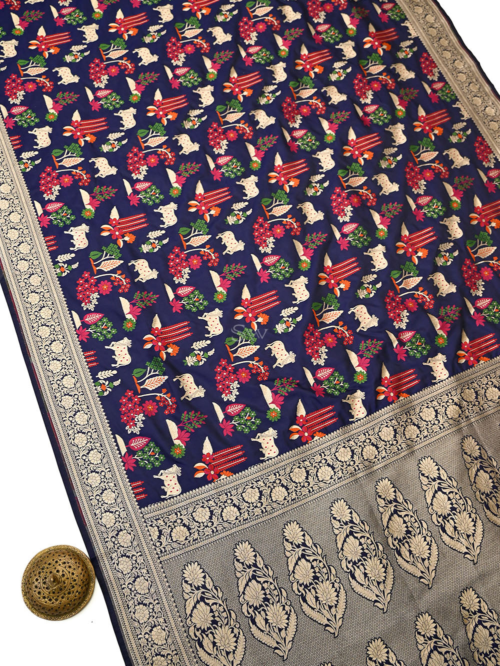 Blue Pichwai Meenakari Katan Silk Handloom Banarasi Saree - Sacred Weaves