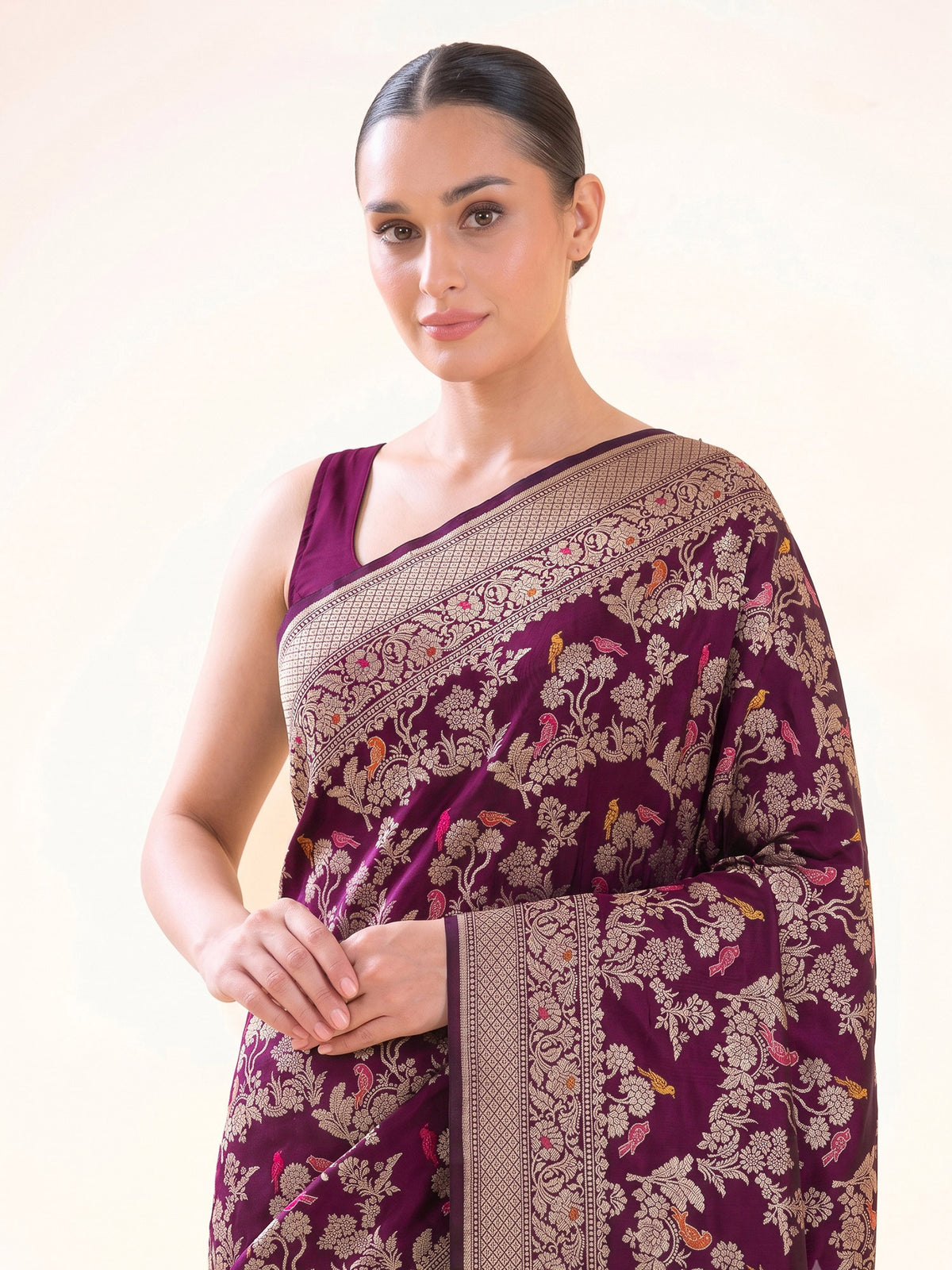 Wine Shikargah Meenakari Katan Silk Handloom Banarasi Saree - Sacred Weaves