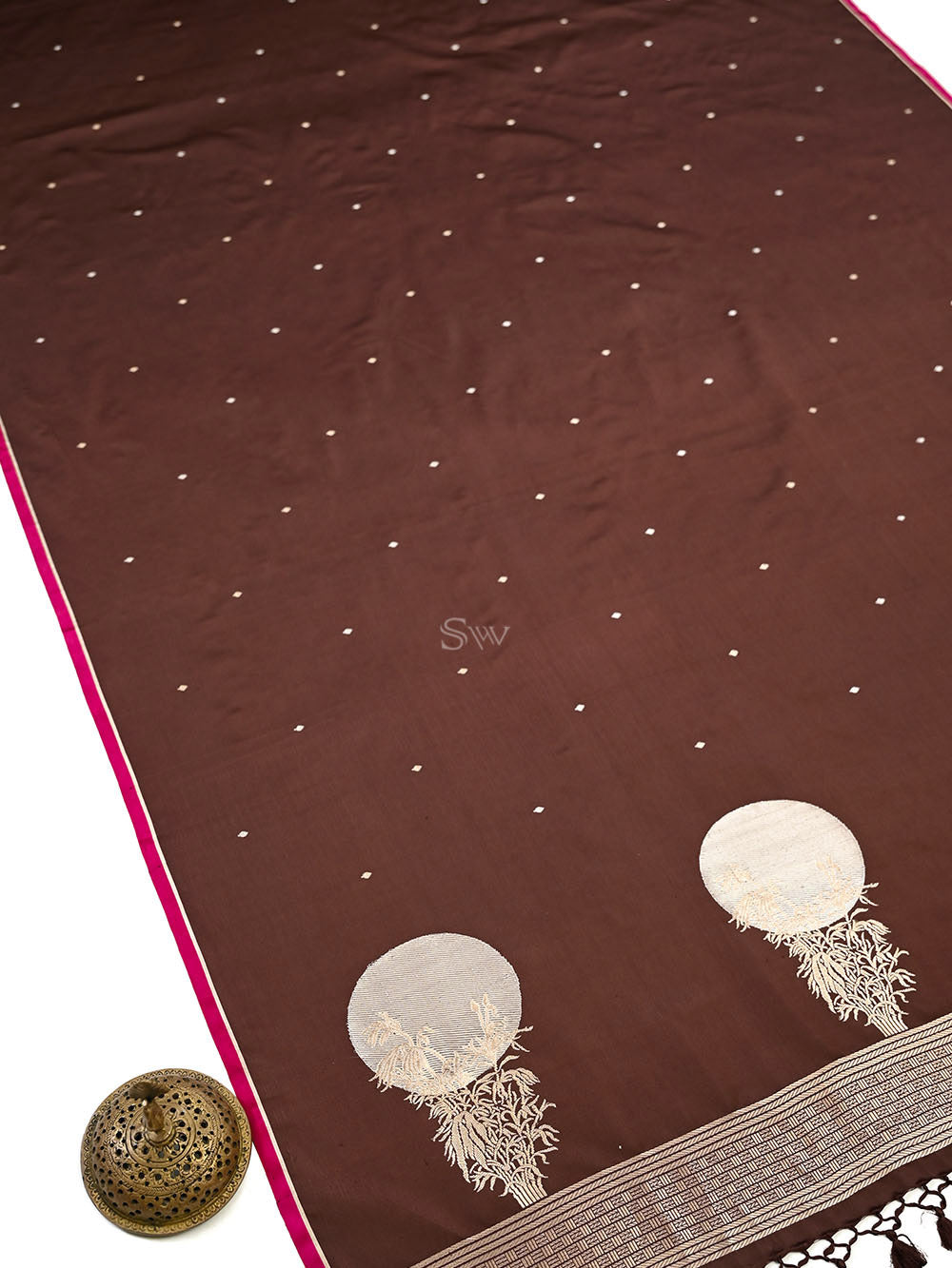 Brown Sona Roopa Booti Satin Silk Handloom Banarasi Saree - Sacred Weaves