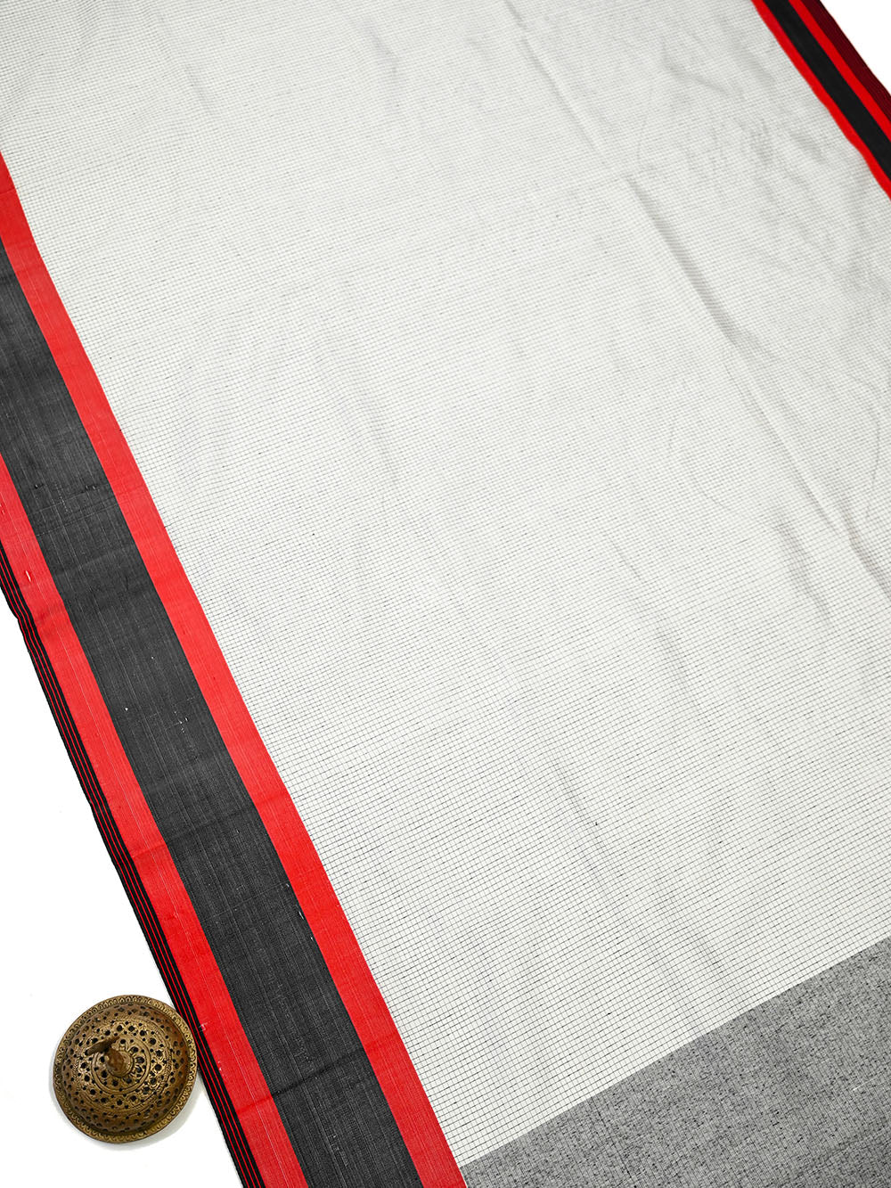 Off White Checked Katan Silk Handloom Banarasi Saree - Sacred Weaves