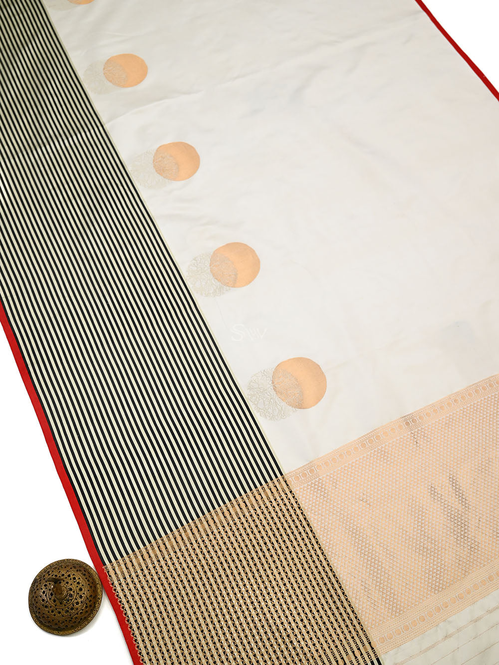 White Sona Roopa Satin Silk Handloom Banarasi Saree - Sacred Weaves