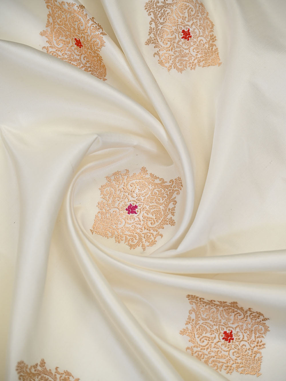 White Meenakari Booti Satin Silk Handloom Banarasi Saree - Sacred Weaves