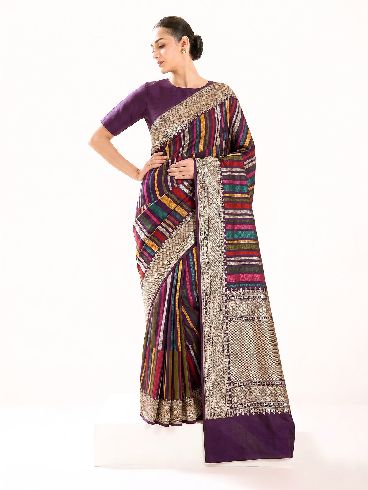 Purple Sona Roopa Meenakari Katan Silk Handloom Banarasi Saree -Sacred Weaves