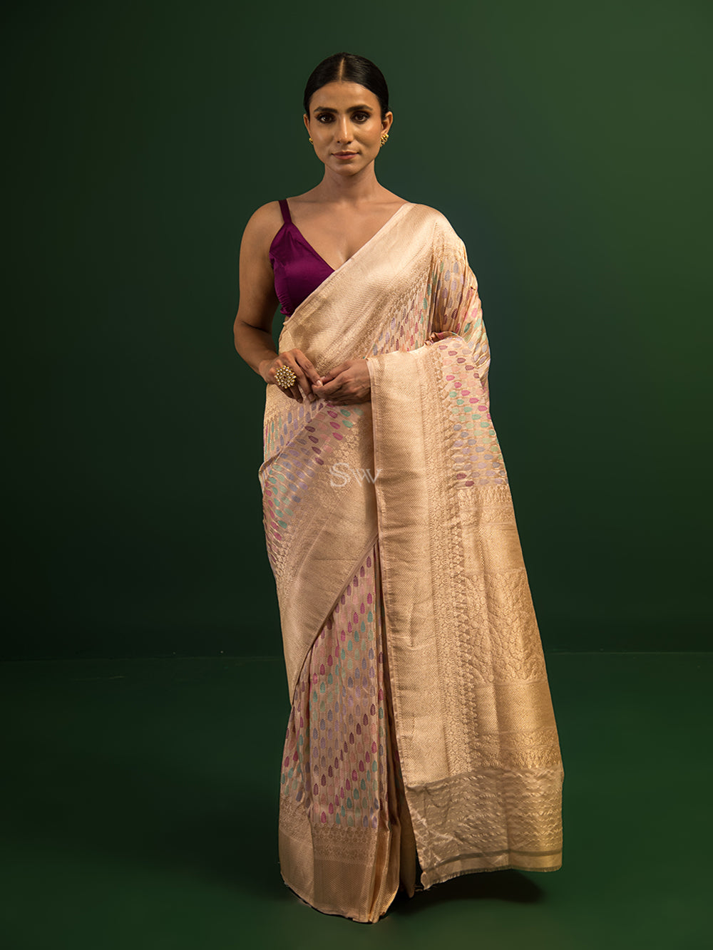 Powder Pink Meenakari Katan Silk Handloom Banarasi Saree - Sacred Weaves