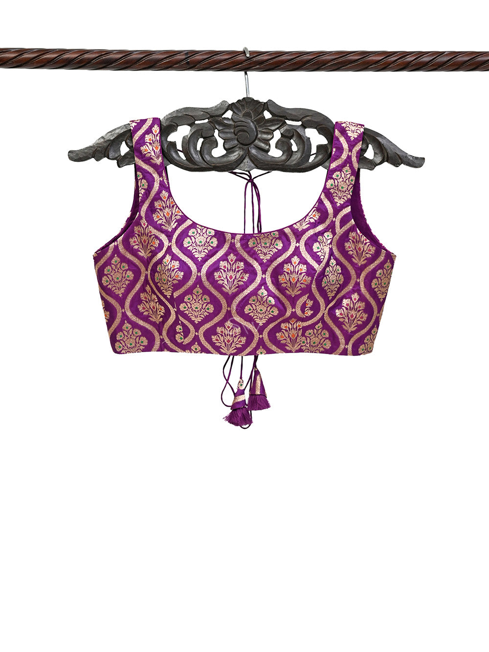 Purple Meenakari Uppada Silk Banarasi Ready-Made Blouse - Sacred Weaves