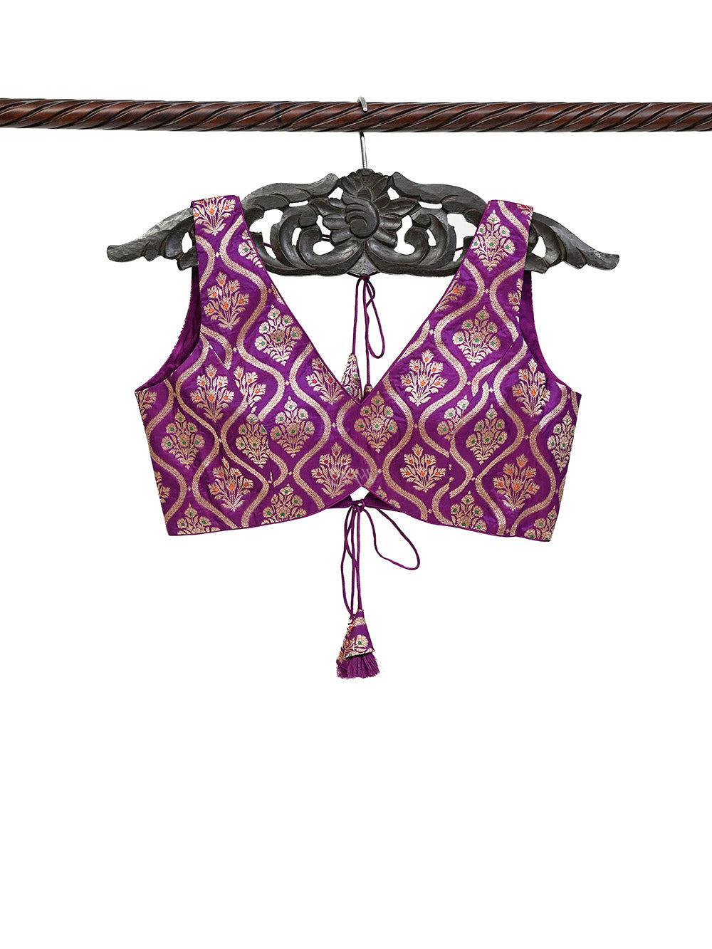 Purple Meenakari Uppada Silk Banarasi Ready-Made Blouse  - Sacred Weaves