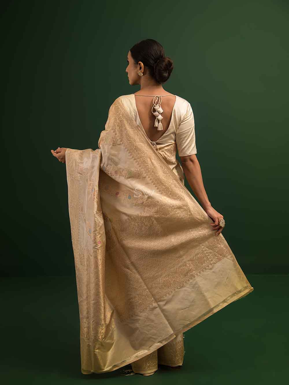 Beige Meenakari Katan Silk Tissue Handloom Banarasi Saree - Sacred Weaves