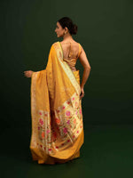 Mustard Paithani Katan Silk Handloom Banarasi Saree - Sacred Weaves