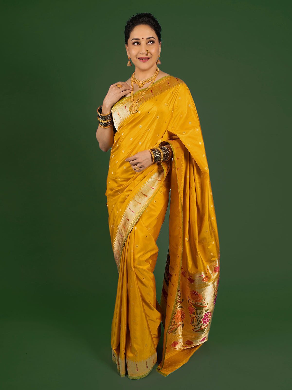 Mustard Paithani Katan Silk Handloom Banarasi Saree - Sacred Weaves