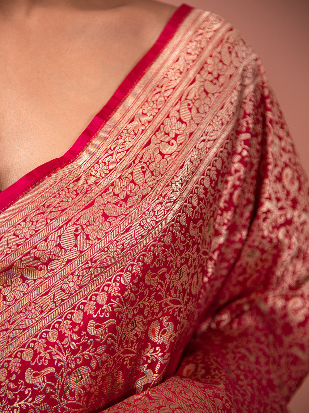 Red Shikargah Katan Silk Handloom Banarasi Saree - Sacred Weaves