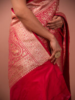 Red Shikargah Katan Silk Handloom Banarasi Saree - Sacred Weaves