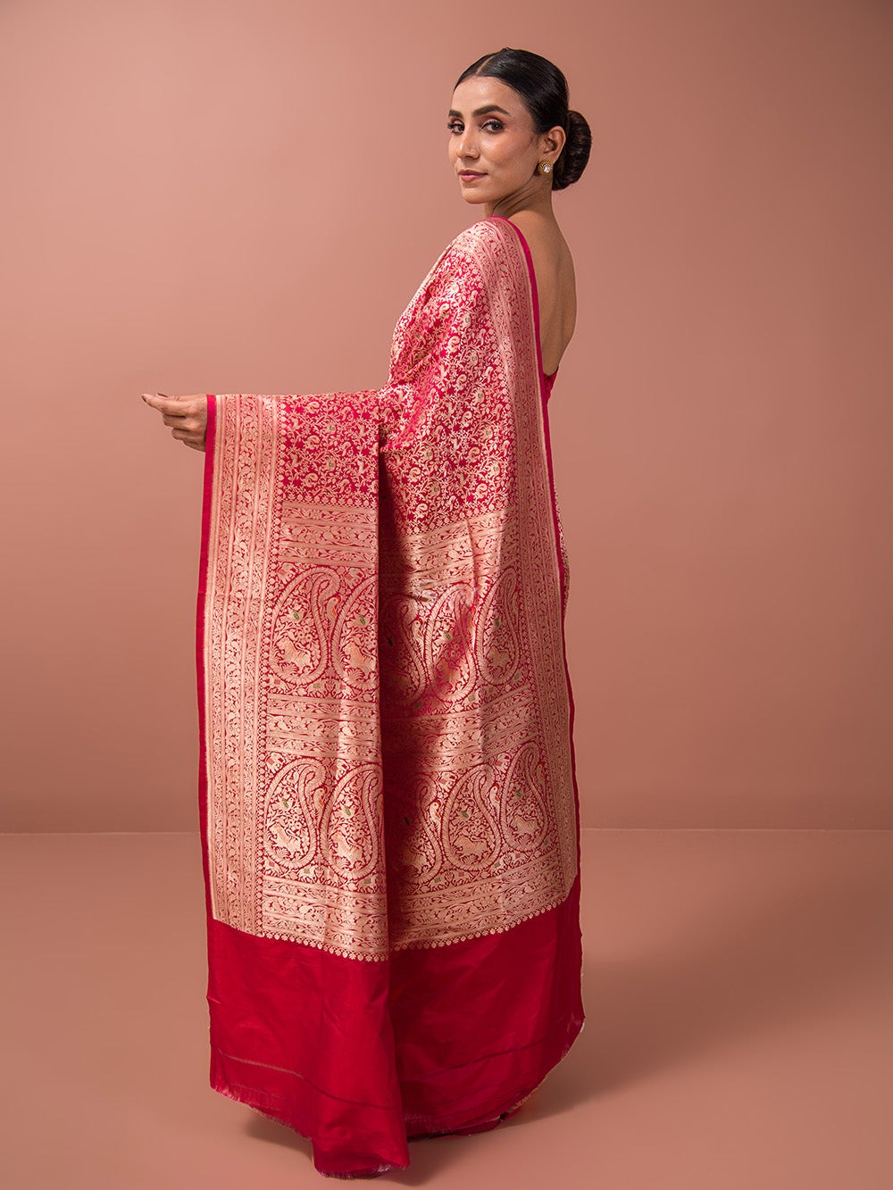 Red Shikargah Katan Silk Handloom Banarasi Saree - Sacred Weaves