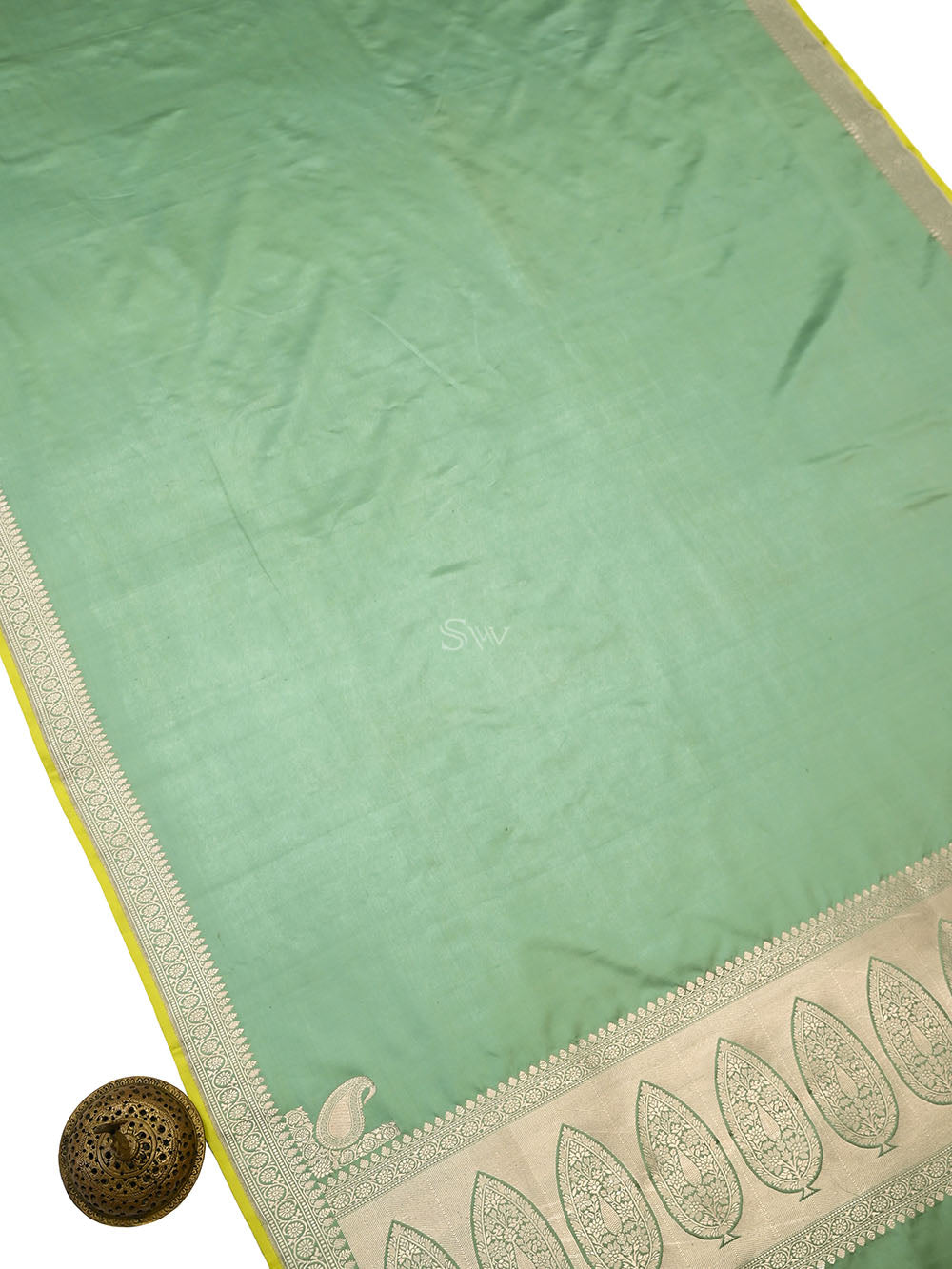 Pastel Green Konia Satin Silk Handloom Banarasi Saree - Sacred Weaves