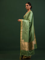 Pastel Green Konia Satin Silk Handloom Banarasi Saree - Sacred Weaves