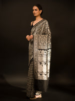 Black Shikargah Katan Silk Handloom Banarasi Saree - Sacred Weaves