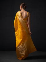 Mustard Stripe Satin Tanchoi Handloom Banarasi Saree - Sacred Weaves