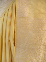 Lime Yellow Booti Tissue Katan Silk Handloom Banarasi Saree - Sacred Weaves