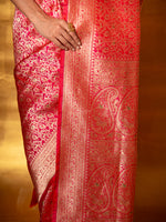 Pink Orange Shikargah Katan Silk Handloom Banarasi Saree - Sacred Weaves