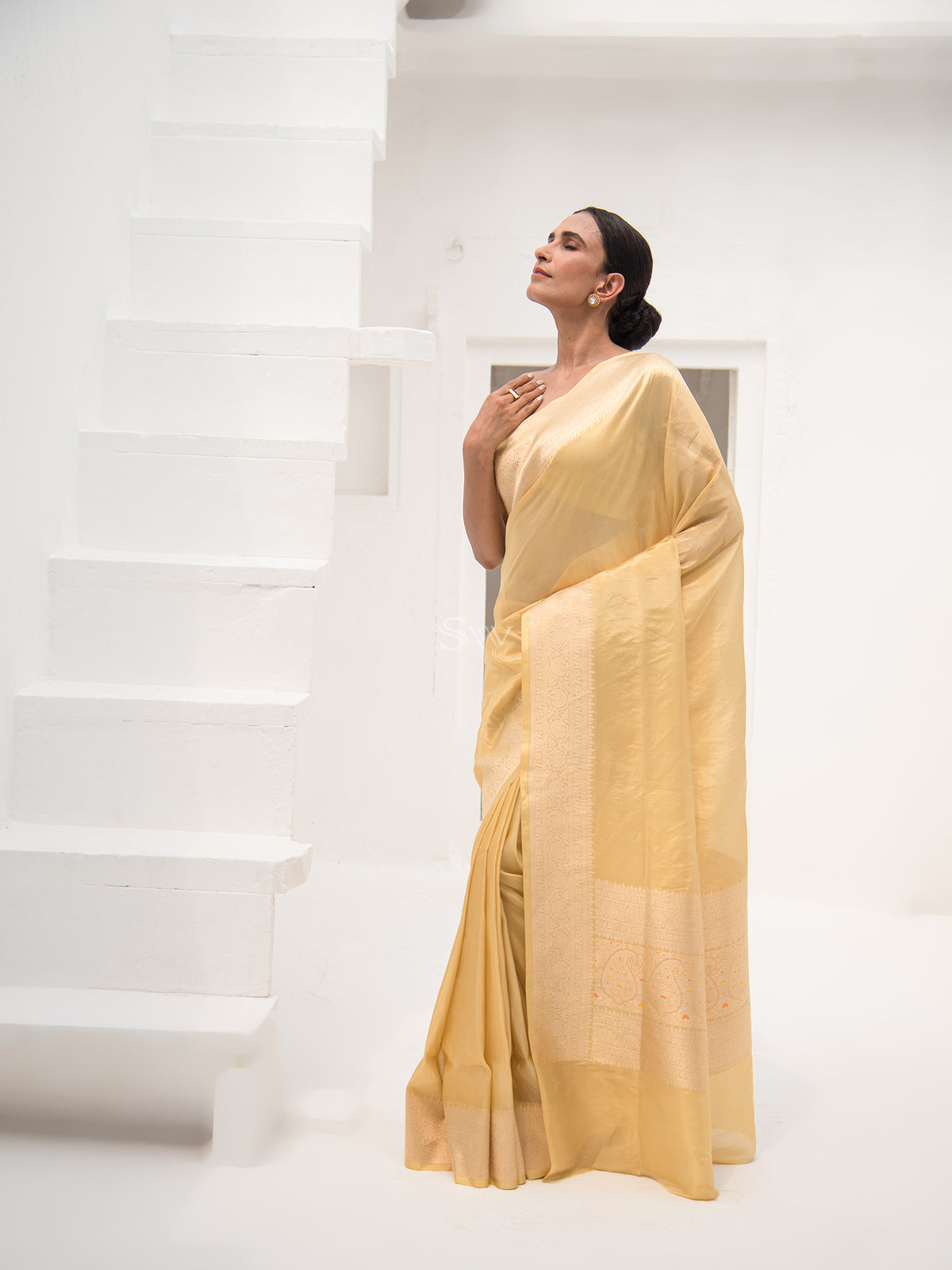 Yellow Tissue Katan Silk Handloom Banarasi Saree - Sacred Weveas