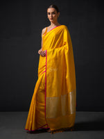 Yellow Satin Tanchoi Handloom Banarasi Saree - Sacred Weaves