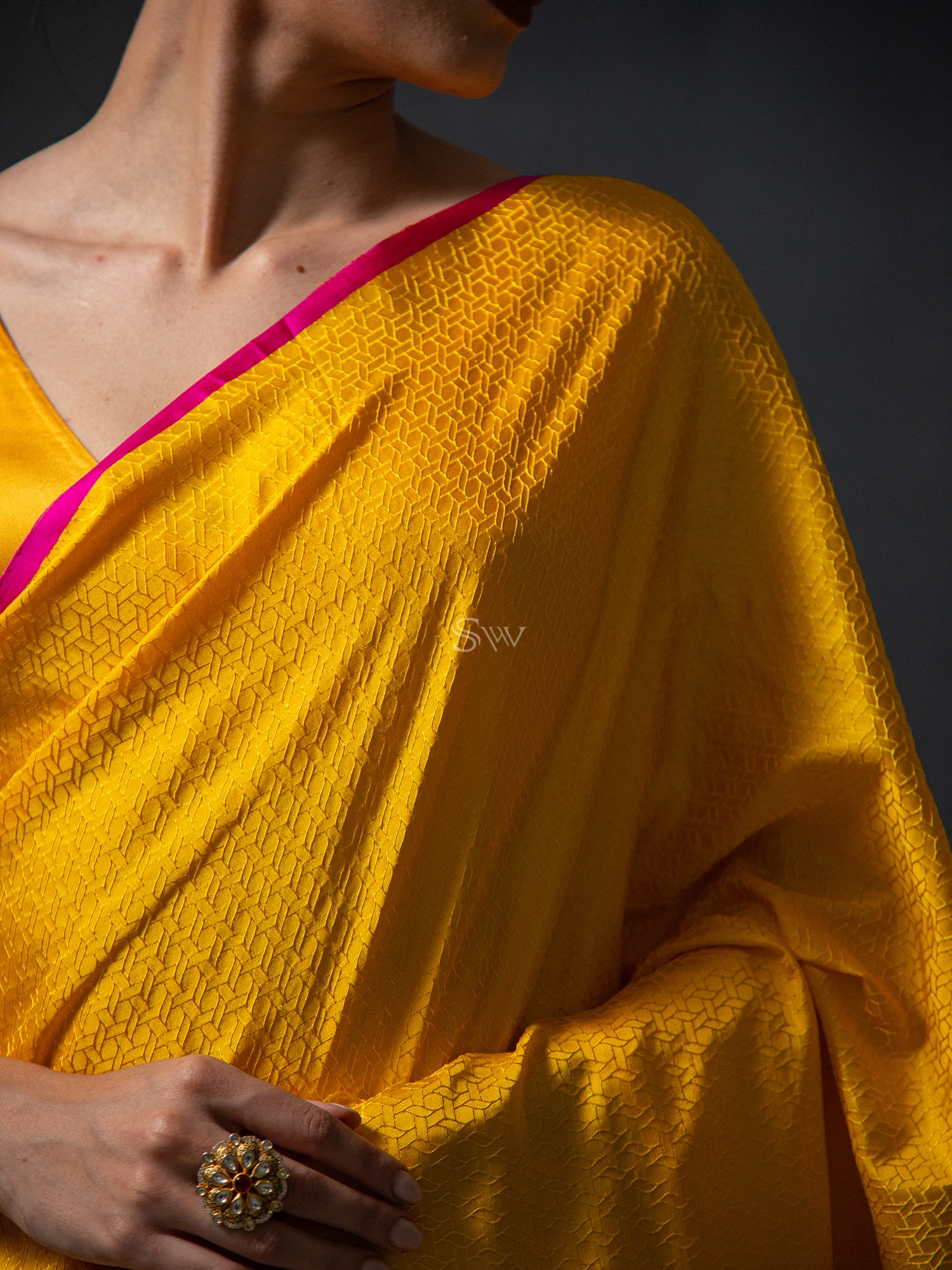 Yellow Satin Tanchoi Handloom Banarasi Saree - Sacred Weaves