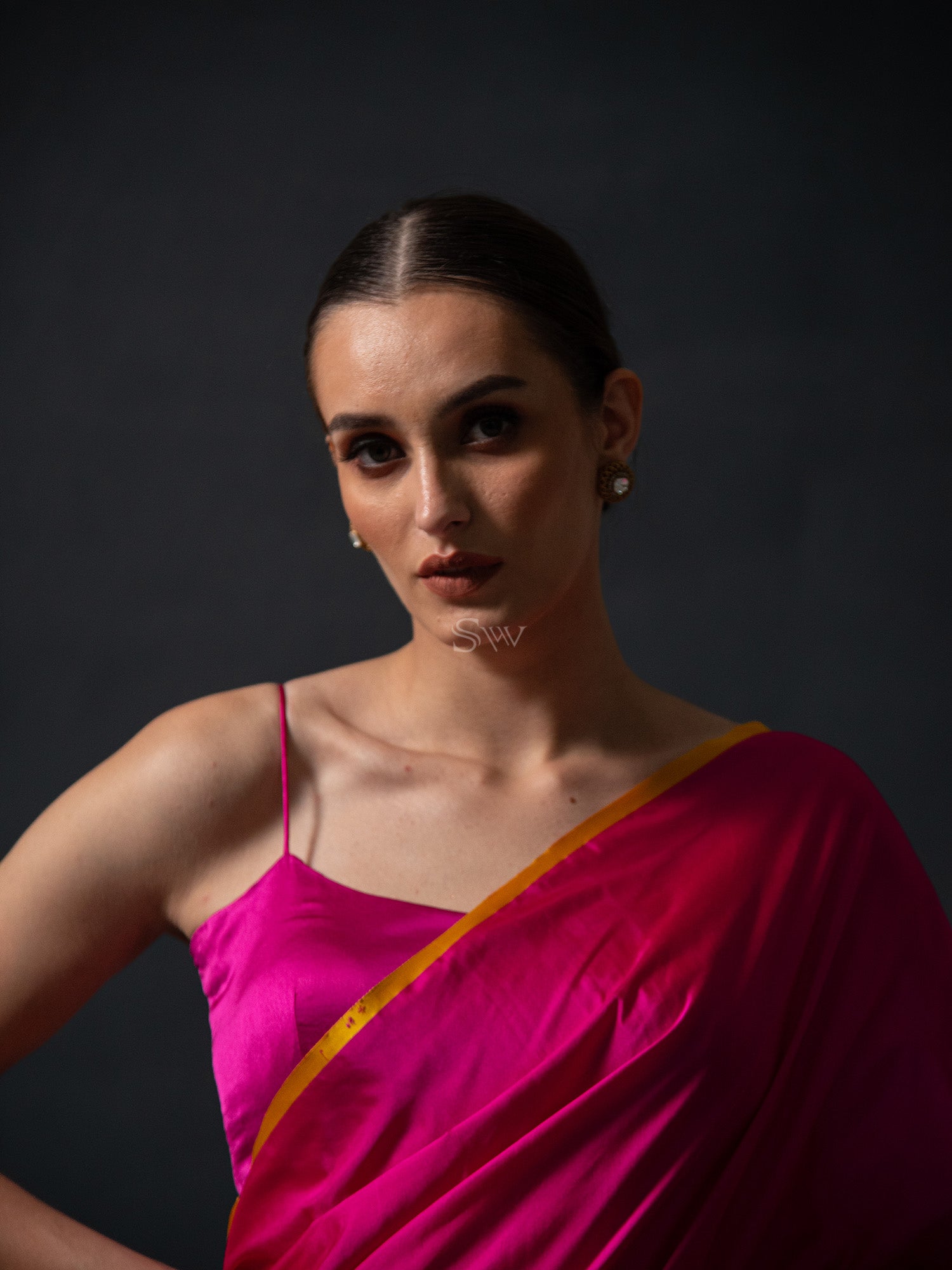 Magenta Plain Satin Silk Handloom Banarasi Saree - Sacred Weaves