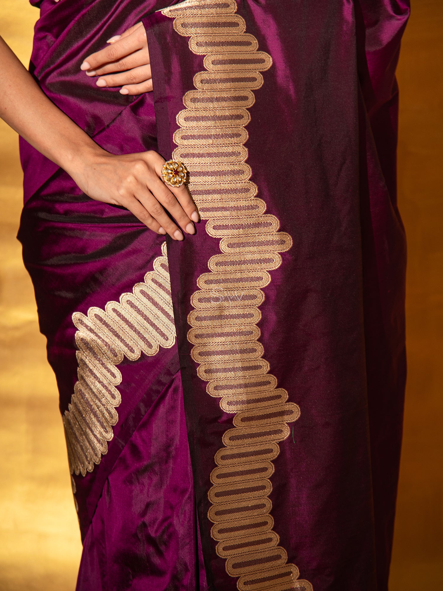 Wine Plain Katan Silk Handloom Banarasi Saree - Sacred Weaves
