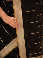 Black Stripe Organza Handloom Banarasi Saree - Sacred Weaves