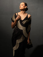 Black Plain Katan Silk Handloom Banarasi Saree - Sacred Weaves