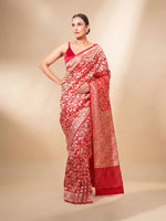 Red Shikargah Brocade Katan Silk Handloom Banarasi Saree - Sacred Weaves