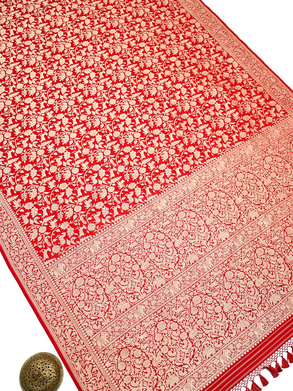 Red Shikargah Brocade Katan Silk Handloom Banarasi Saree - Sacred Weaves